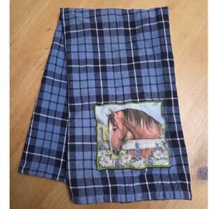 Vtg Grace & Beauty Blue Plaid Horse Applique Kay Dee Hand Towel Decor